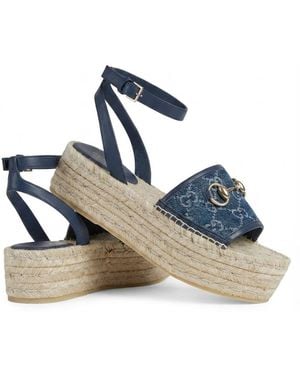 Gucci Flatform Espadrille With Horsebit - Blue