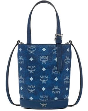 MCM Logo Printed Shoulder Bag - Blue