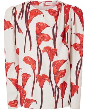 Carolina Herrera Floral-Print Cady Blouse - Red