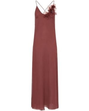 Blumarine Georgette Long Dress W/ Flowers - Purple