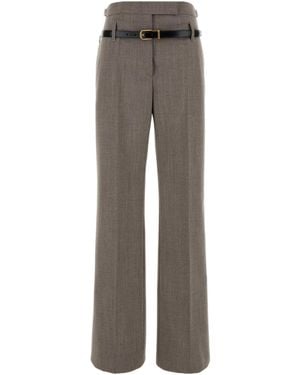 Prada Pleated Belted Straight-Leg Trousers - Grey