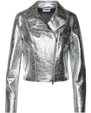 P.A.R.O.S.H. Metallic Leather Biker Jacket - Gray
