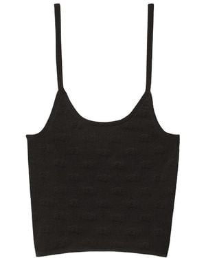T By Alexander Wang Logo-Embroidered Sheer Top - Black