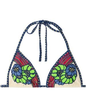 La DoubleJ Tie-Detail Floral Bikini Top - Blue