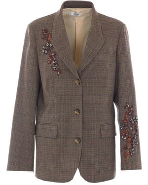 Liu Jo Embellished Tartan Blazer - Brown