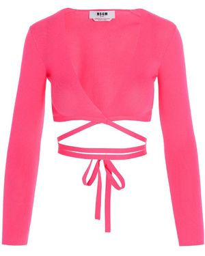 MSGM V-Neck Cropped Top - Pink