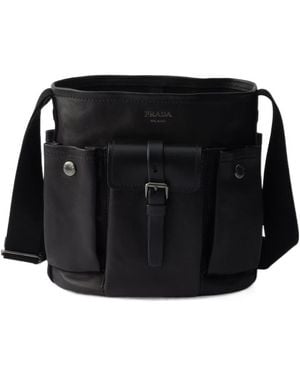 Prada Route Leather Mini-Bucket Bag - Black