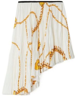 Burberry Chain-Printed Pleated Asymmetric Skirt - White