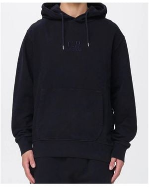 C.P. Company Embroidered-Logo Cotton Hoodie - Blue