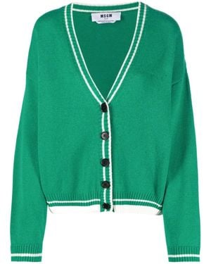 MSGM Striped-Edge Knitted Cardigan - Green