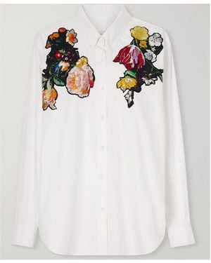 Dries Van Noten Floral-Embroidered Cotton-Poplin Shirt - White