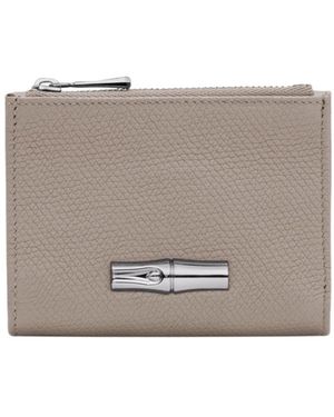 Longchamp Le Roseau Leather Wallet - Grey