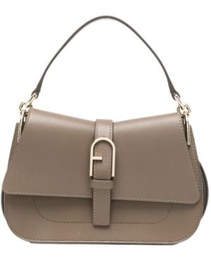 Furla Arch-Logo Leather Shoulder Bag - Gray