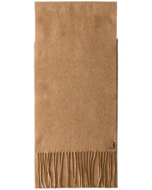 Prada Fringed Logo Scarf - Brown