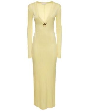Area V-Neck Long Dress - Yellow