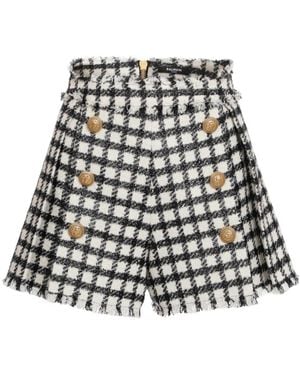 Balmain Checked Tweed Shorts - Black