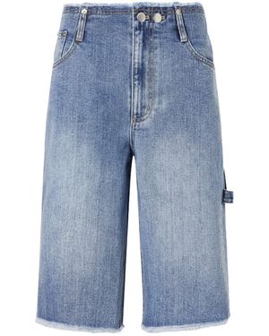 Tibi Mid-Rise Denim Straight-Leg Shorts - Blue