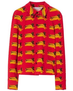 Burberry Long Sleeve Monogram-Pattern Shirt, Brand Size 10 Us - Red