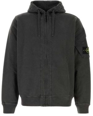 Stone Island Logo Patch Zip-Up Hoodie - Grey