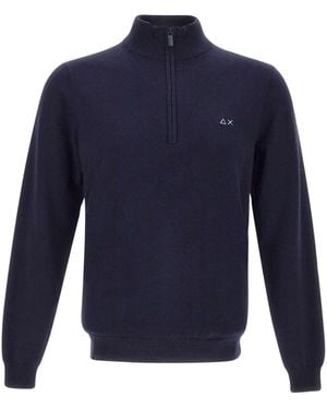Sun 68 Everyday Half Zip Knitted Jumper - Blue