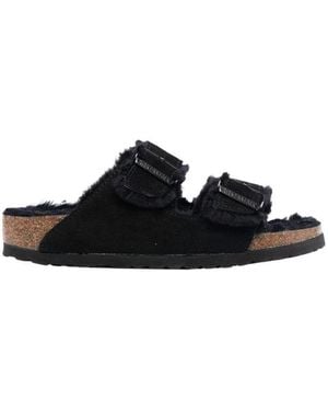 Birkenstock Arizona Shearling Double-Strap Sandals - Black