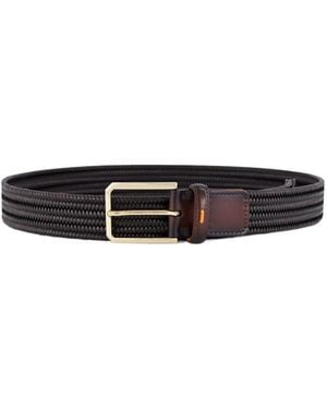 Santoni Classic Woven Buckled Belt - White