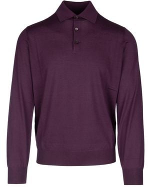 Brunello Cucinelli Wool-Blend Polo Shirt - Purple