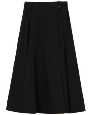 Burberry Wool Twill Midi Skirt - Black