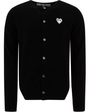 COMME DES GARÇONS PLAY Comme Des Garçons Play Heart-Applique Crewneck Cardigan - Black
