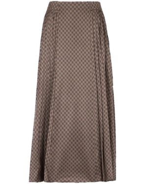 Balmain Mini Monogram Pleated Midi Skirt - Brown
