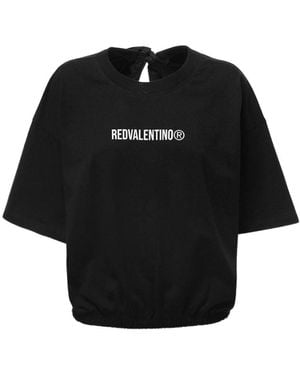 RED Valentino Logo T-Shirt With Round Neck - Black