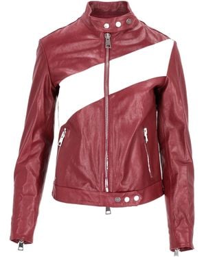 Lela Rose Zip-Up Leather Jacket - Red