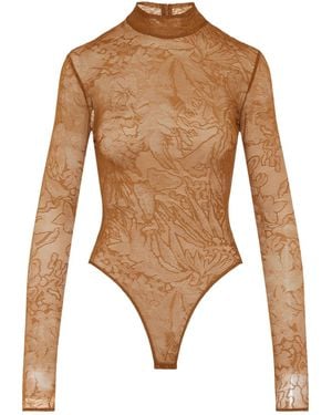 David Koma Floral-Lace Bodysuit - Brown