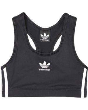 Balenciaga X Adidas Logo Printed Cropped Top - Black
