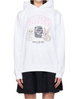 Ganni Animal Print Hoodie - White