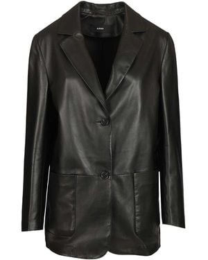 Arma Ohann Single-Breasted Leather Blazer - Black