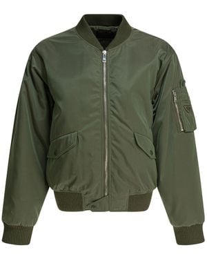 Prada Triangle-Logo Zipped Bomber Jacket - Green