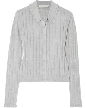 Ulla Johnson Lottie Crochet-Trimmed Pointelle-Knit Cardigan - Grey