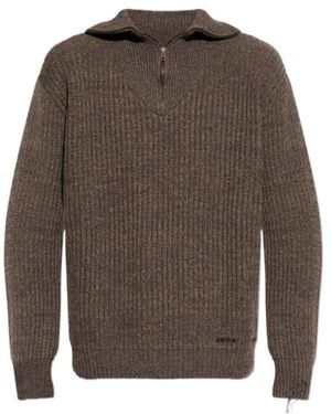 Maison Margiela Zip-Collar Knitted Sweater - Brown