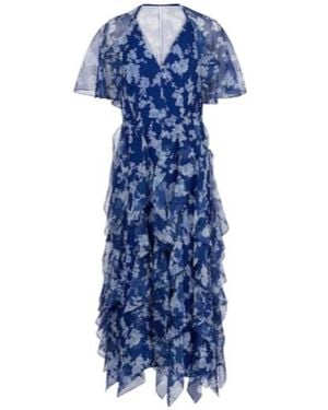 Carolina Herrera Floral Ruffled Chiffon Midi Dress - Blue