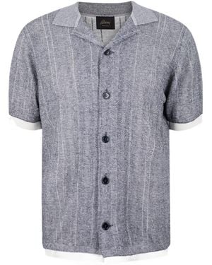 Brioni Ribbed-Knit Contrast-Trim Polo Shirt - Grey