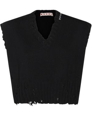 Marni Distressed-Effect V-Neck Knitted Vest - Black