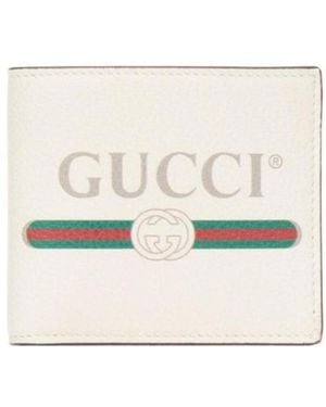 Gucci Logo Printed Double Fold Wallet - White