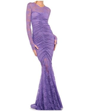 Norma Kamali V Neck Shirred Front Fishtail Gown - Purple