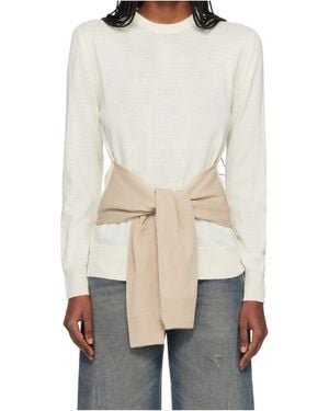 MM6 by Maison Margiela Long-Sleeved Wool Blend Knit Jumper - White