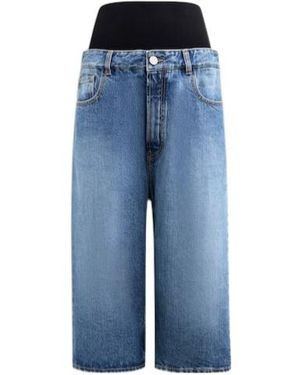 Alaïa Denim Knitted-Band Bermuda Shorts - Blue