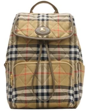 Burberry Horseshoe Checked Quilted Backpack - Natural