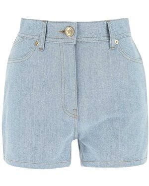 Versace I Ventagli Patchwork Denim Shorts - Blue