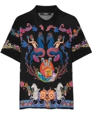 Versace Coral Theater Silk Knit Polo - Black