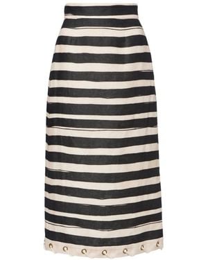 Zimmermann Rebellion Striped Linen Midi Skirt - Black